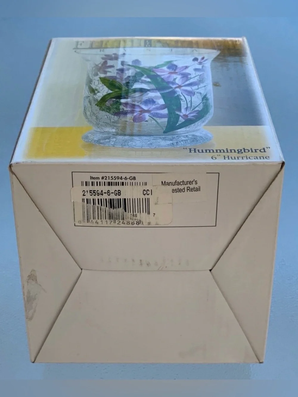 Fifth Avenue Crystal Hummingbird Crackle Glass 6” Hurricane Candle Holder